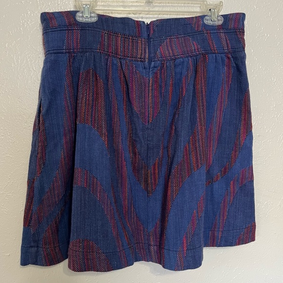 Cidra Anthro Ikat Ethnic Blue Short Flared Mini Skirt Waist Tie Womens Size 14 - Picture 5 of 11